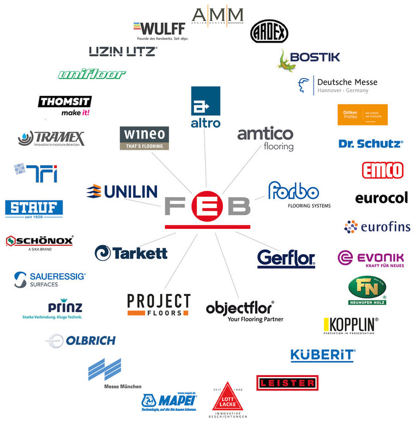 Het âFachverband der Hersteller elastischer BodenbelaÌgeâ telt op dit moment 9 leden en 28 ondersteunende leden. FEB